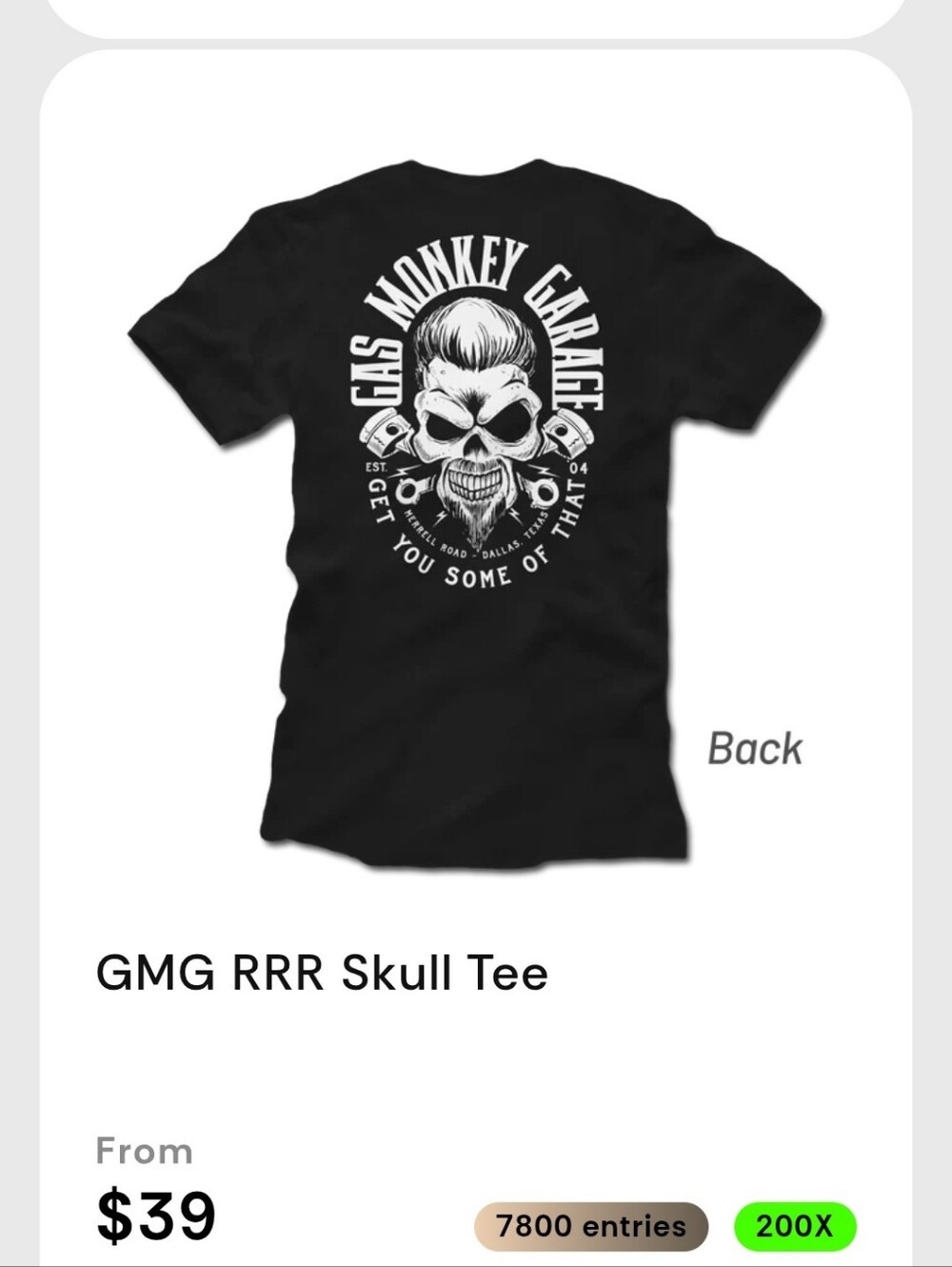 Gas Monkey Garage RRR skull Tee